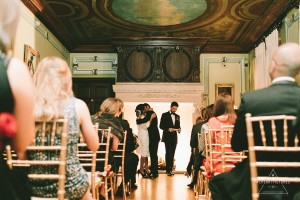 First Kiss at a married couple, Wedding Ceremony, Guests at a Winter Wedding, Wedding Decor and Details, Fetcham Park Wedding Photographer, Valentines Day Wedding, Alternative Wedding Photographer