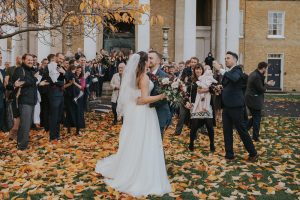 Bride and Groom confetti outside the Asylum Chapel.