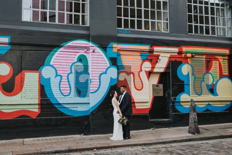 London Elopement with a Bride and Groom First Look and a Shoreditch Street Art Shoot Ceremony at Hackney Coffee Co Alternative Wedding Photographer Hector Mora We Heart Pictures