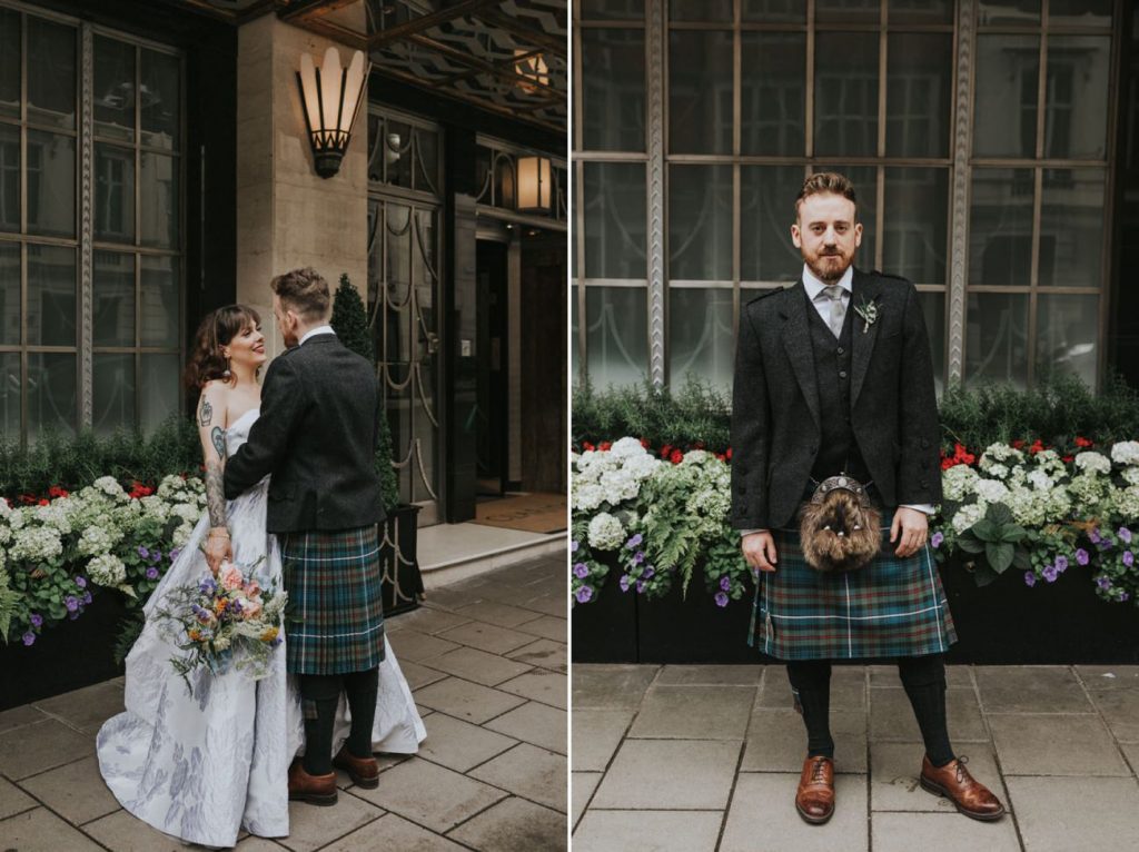 Groom wears traditional kilt